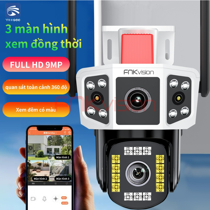 HÀNG CHÍNH HÃNG | Camera Yoosee 3 Mắt Kép 9.0Mpx - Không Góc Chết Xem 3 Màn Hình Cùng Lúc Chống Nước