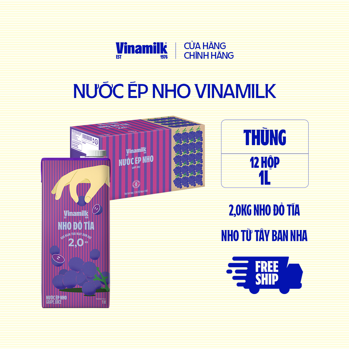 Thùng 12 hộp Nước Ép Nho Vinamilk - Hộp giấy 1L
