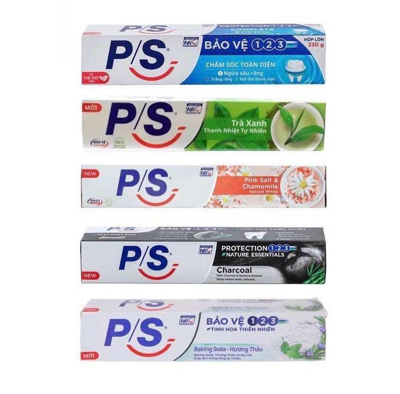(230g cây lớn) Kem đánh răng P/S than hoạt tính soda nha đam trà xanh bảo vệ 123 hoa cúc 230g và ps 