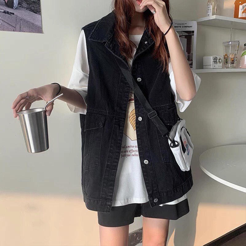 Áo Gile Jean Nam Nữ Kabico Cá Tính Áo Khoác Bò Dáng Rộng Phong Cách Ulzzang_G3