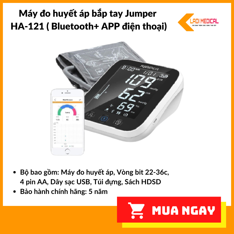 Máy Đo Huyết Áp Bắp Tay Jumper Ha 121 Bluetooth App Điện Thoại Chứng Nhận Fda Hoa Kỳ