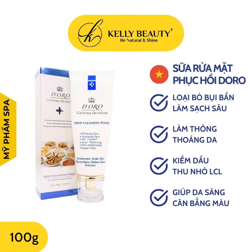 Sữa Rửa Mặt Sáng Da Doro 100G - Làm Sạch Da Tầng Sâu Kiềm Dầu Sáng Da Hạn Chế Nổi Mụn | Kelly Beauty