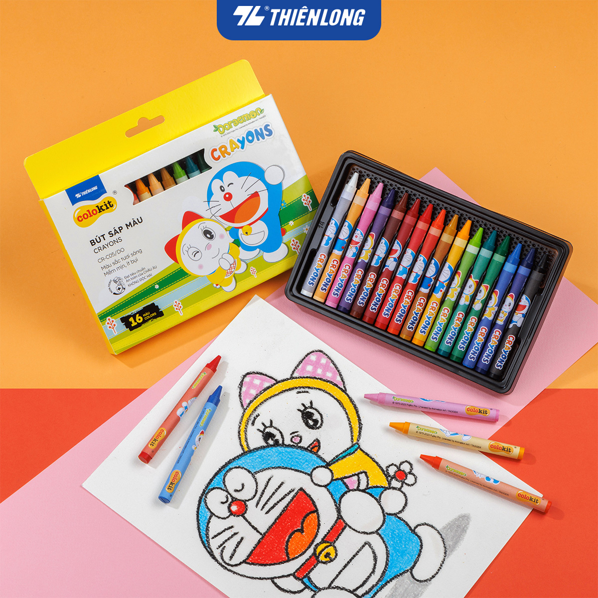 Sáp màu Thiên Long Colokit Doraemon CR-C05/DO 16 màu tươi sáng an toàn cho bé tô màu