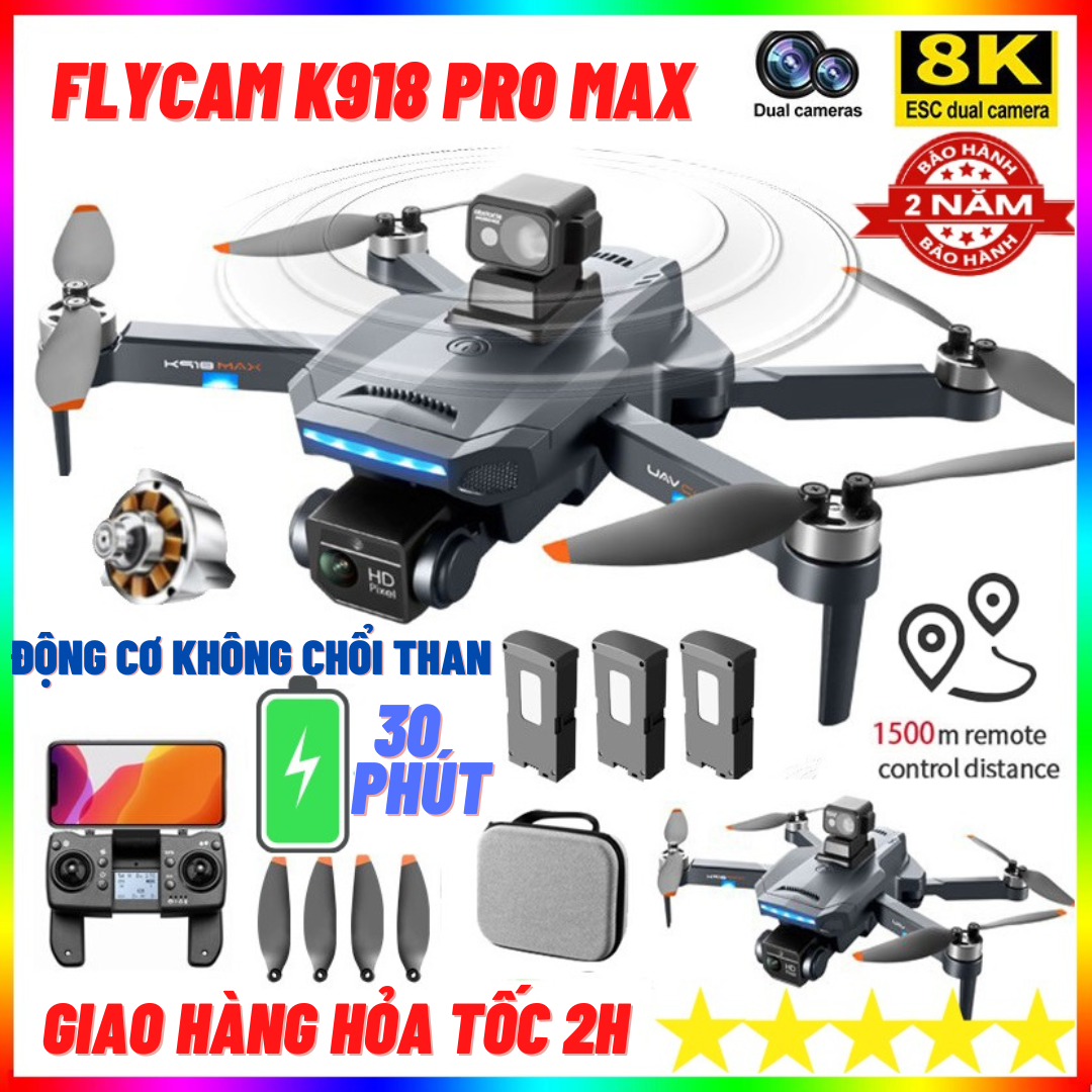 Flycam Drone Mini 8K K918 Max G.P.S Cảm Biến Tránh Vật Cản - Laycam điều khiển từ xa - Lai cam - Fly