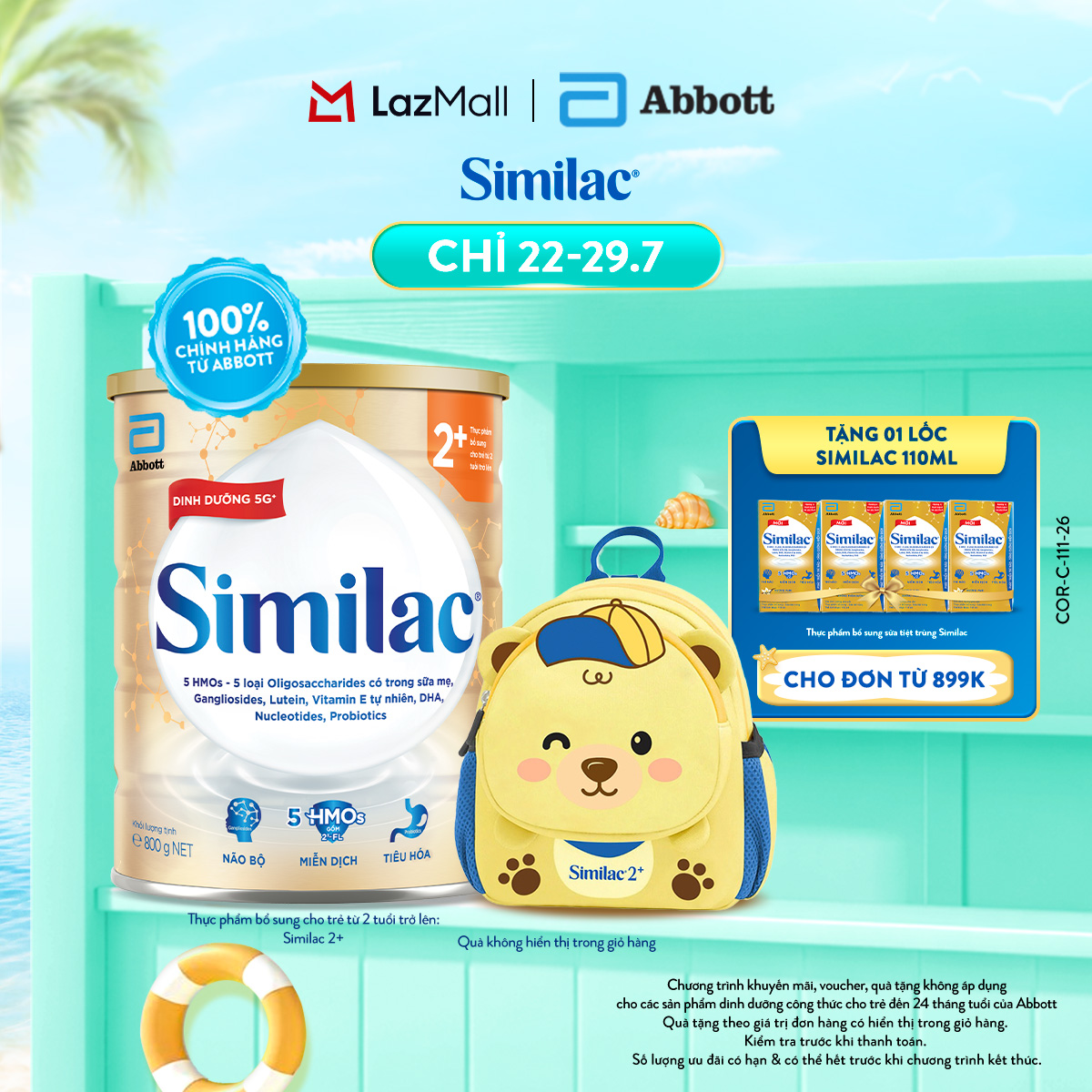 [CHỈ 22.7 - 29.7 QT ĐƠN 899K-SLCH] Sữa bột Similac 2+ 800g đột phá dinh dưỡng 5G cho trẻ từ 2-6 tuổi + Balo Gấu Similac