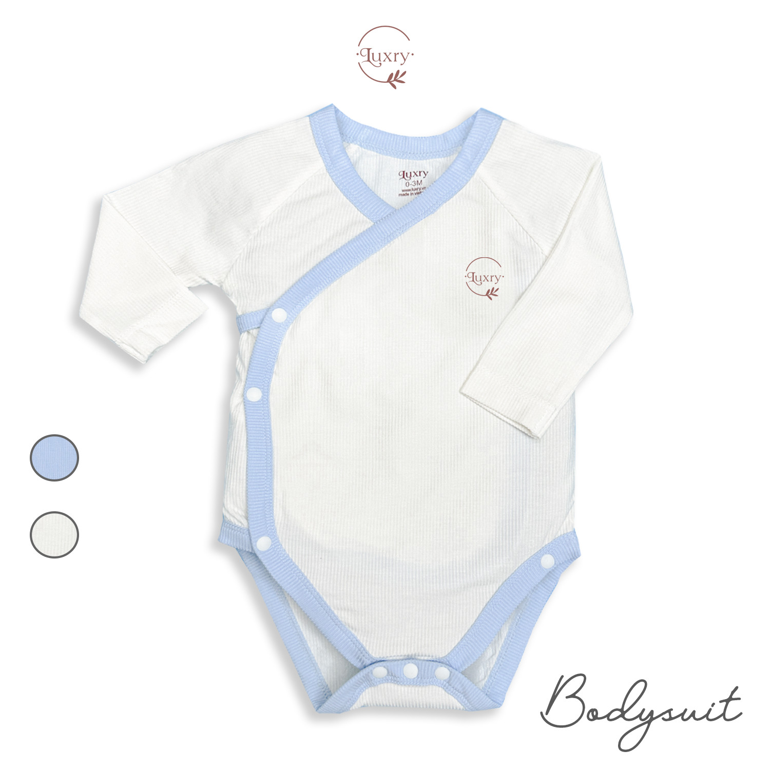 Bộ quần áo bodysuit dài tay cài lệch kiểu dáng kimono thương hiệu Luxry vừa vẹn cho bé yêu từ 0 đến