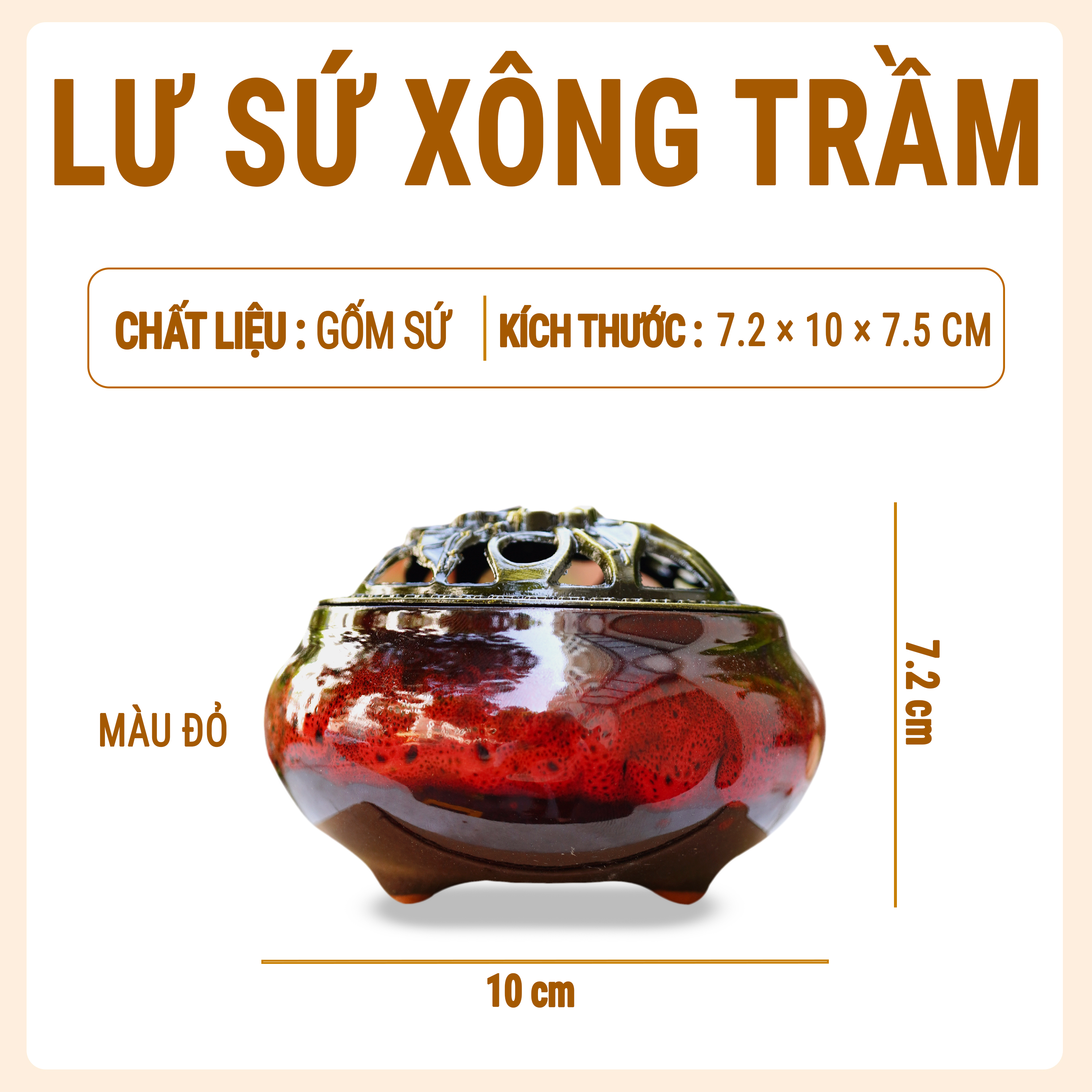 Lư xông trầm hương Xưởng Mộc Việt (giao màu ngẫu nhiên) chất liệu gốm sứ cao cấp dùng đốt nụ trầm nhang khoanh bột trầm xông nhà thơm phòng xua tà tẩy uế thanh lọc không khí