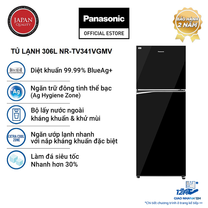 [Trả góp 0%] Tủ lạnh Panasonic Inverter 306 lít NR-TV341VGMV - Làm đá siêu tốc - Bảo hành chính hãng 24 tháng