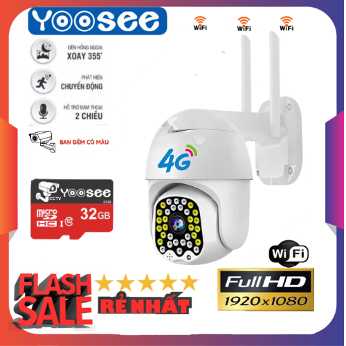 Camera Yoosee ngoài trời dùng sim 4G YS-4G 32led chống nước quay đêm có màu đàm thoại 2 chiều