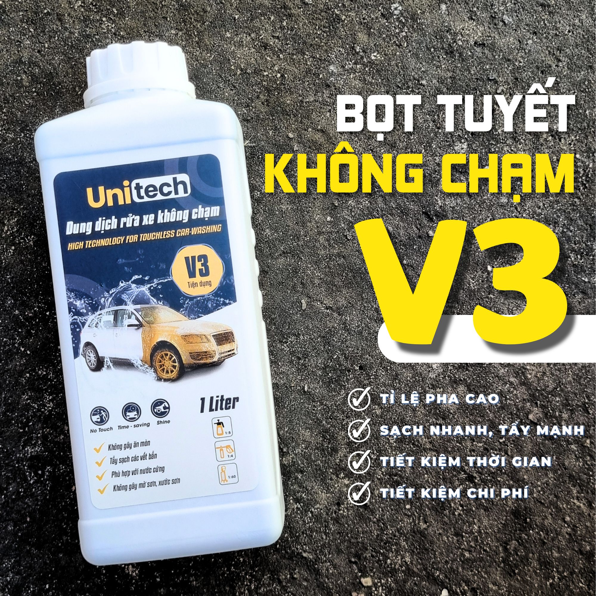 Nước rửa xe không chạm UNITECH V3 (1 lít) - Dung dịch rửa xe không chạm đậm đặc chính hãng UNITECH