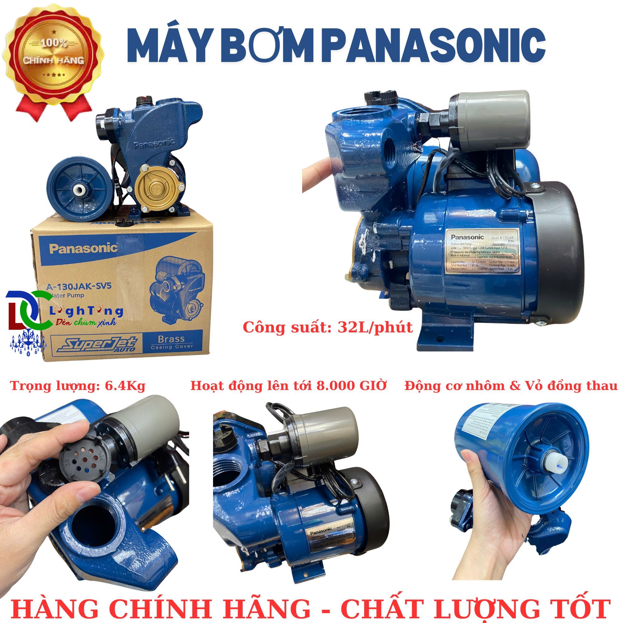 [ ĐÈN CHÙM XINH ] Máy bơm tăng áp PANASONIC A-130JAK A-200JAK lắp nhà ở trang trại nhà hàng