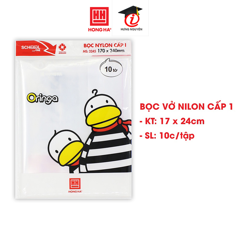 Bọc vở nilon cấp 1 Hồng Hà 170 x 240 mm - 3245  tập 10 chiếc