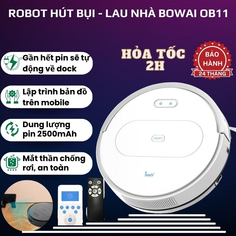 Robot Hút Bụi Gia Đình Cực Mạnh Robot Hút Bụi Thông Minh Tự Sạc Pin BOWAI BO11 Lực Hút Siêu Mạnh Mắt