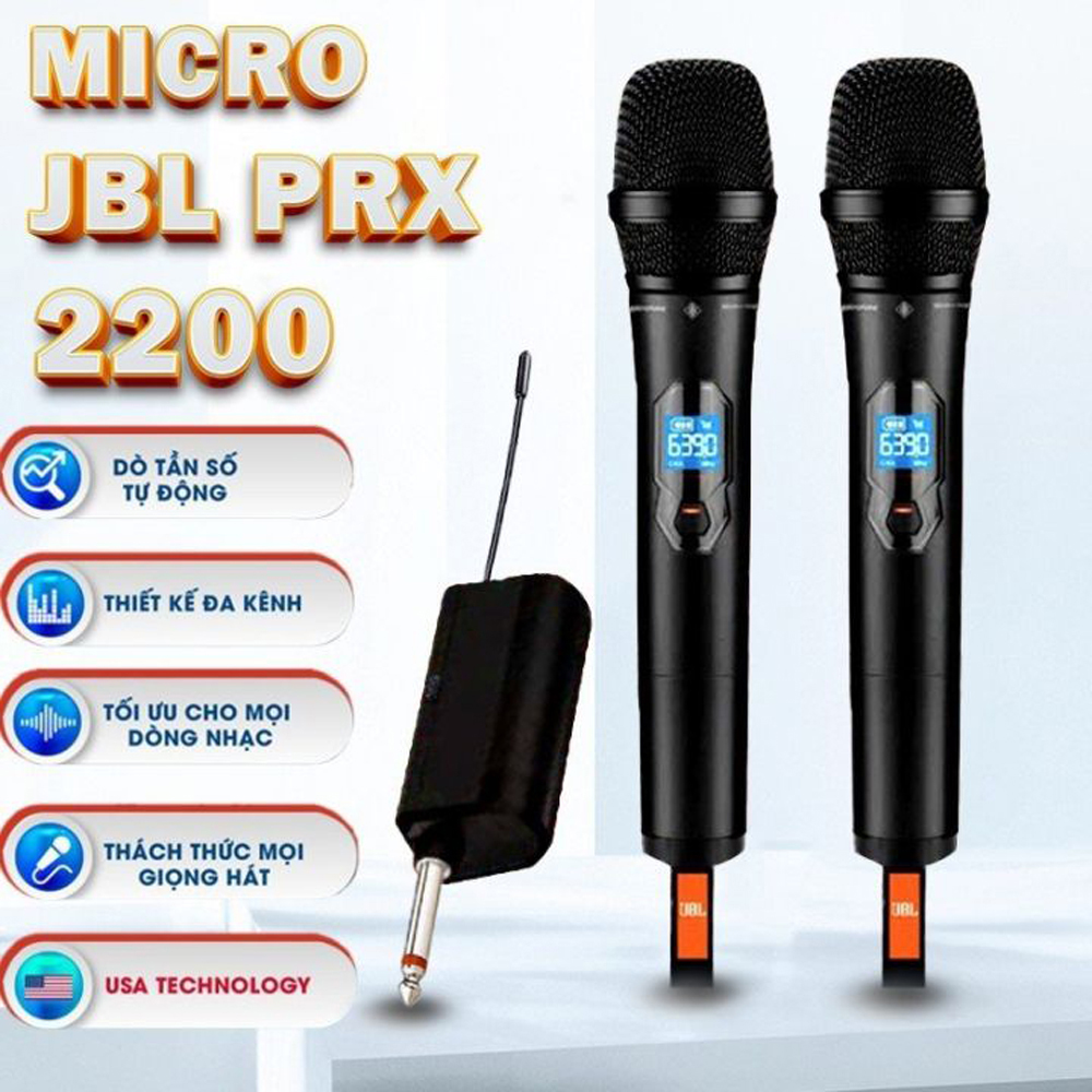 Micro Hát Karaoke Không Dây JBL PRX 2200  Micro Karaoke Chống Hú Rít Chất Giọng Sáng Âm Thanh Trầm Ấm Sử Dụng Cho Loa Kéo Âmli Vang Cơ Vang Số Dàn Karaoke