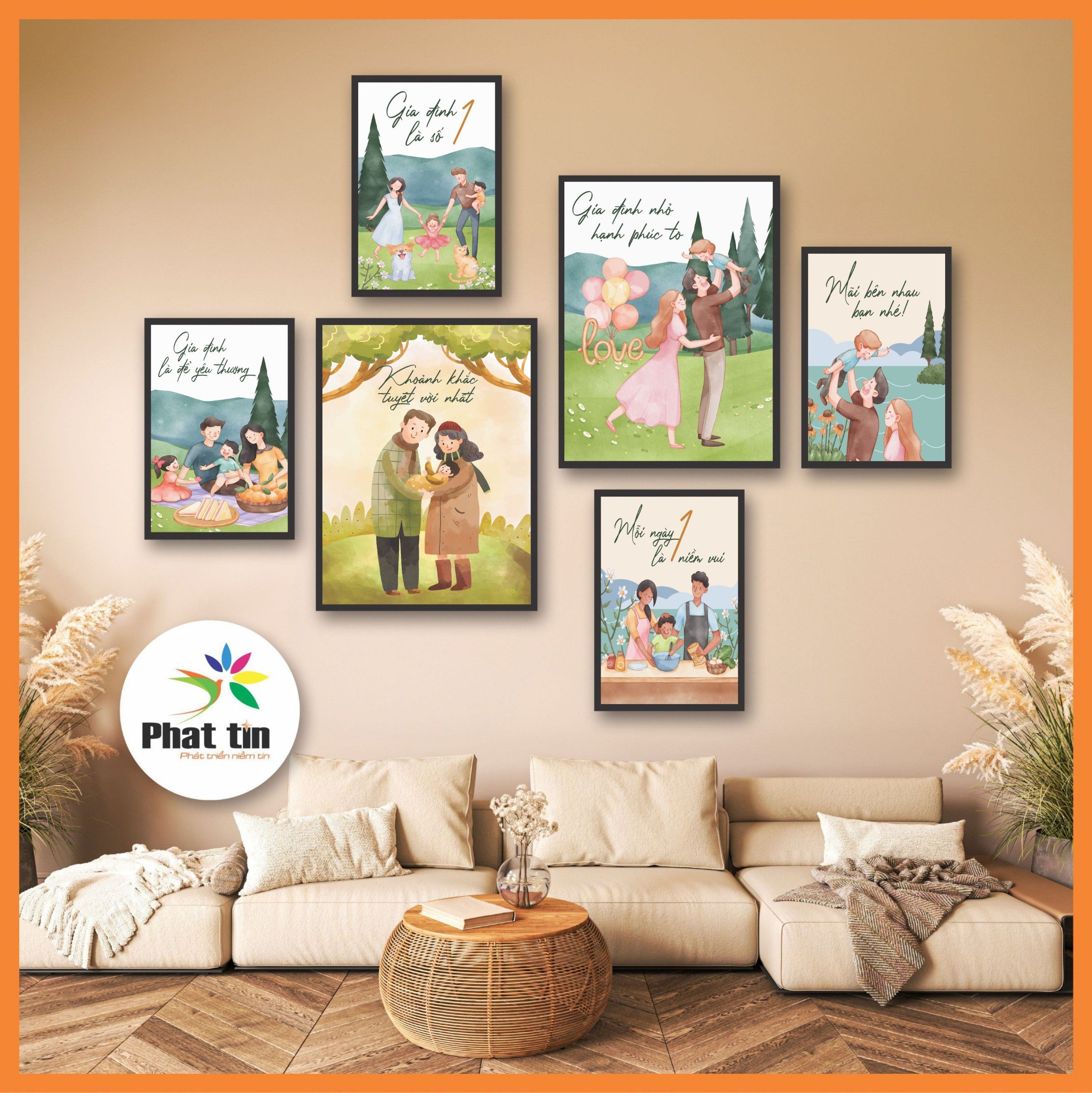 50 mẫu Set 6 tranh dán tường gia đình cha mẹ vợ chồng  decor phòng khách phòng ngủ tranh decor Phát 