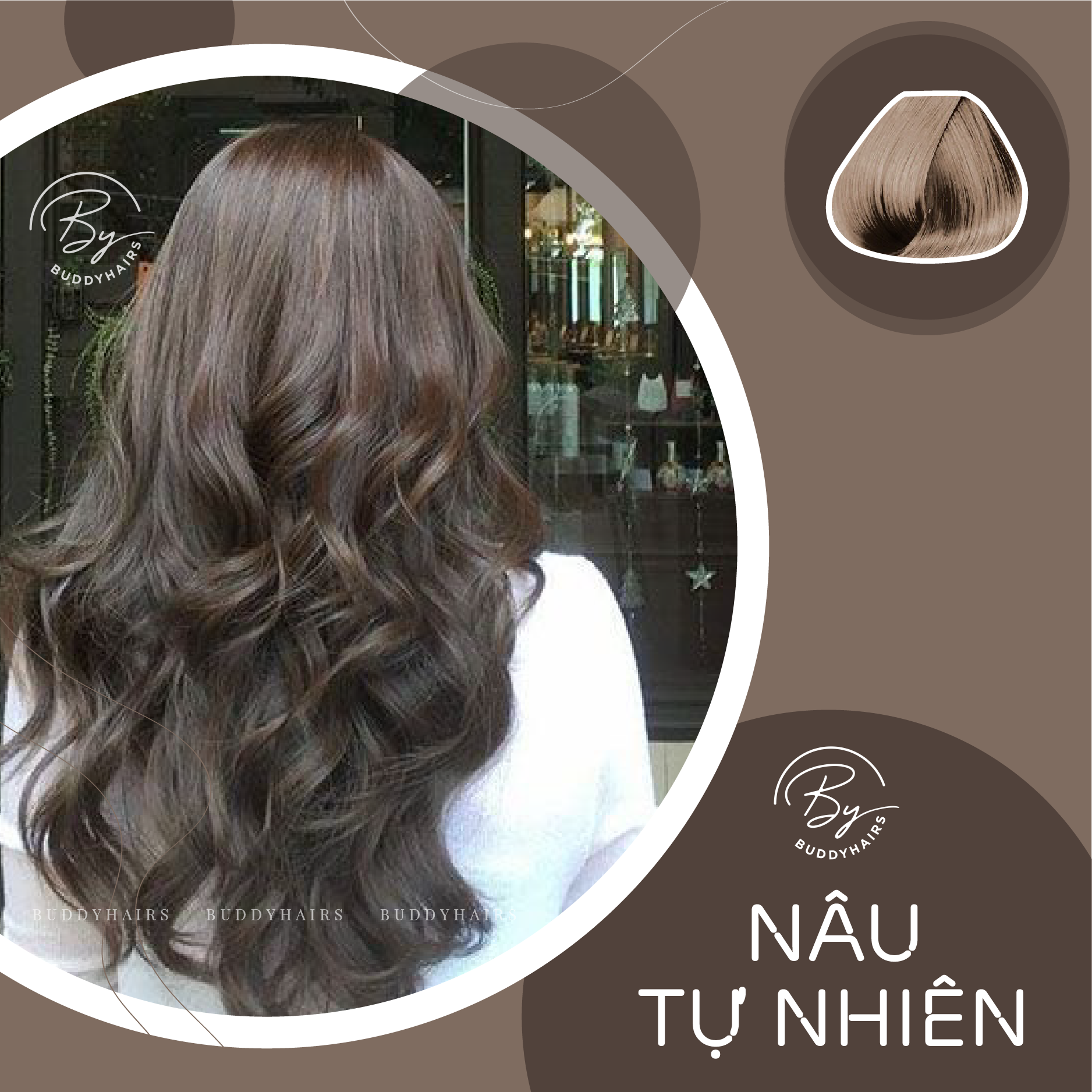 Thuốc Nhuộm Tóc Nâu Tự Nhiên Không Dùng Thuốc Tẩy Tóc Buddyhairs Tặng Kèm Trợ Nhuộm Găng Tay Mũ Trùm Đầu