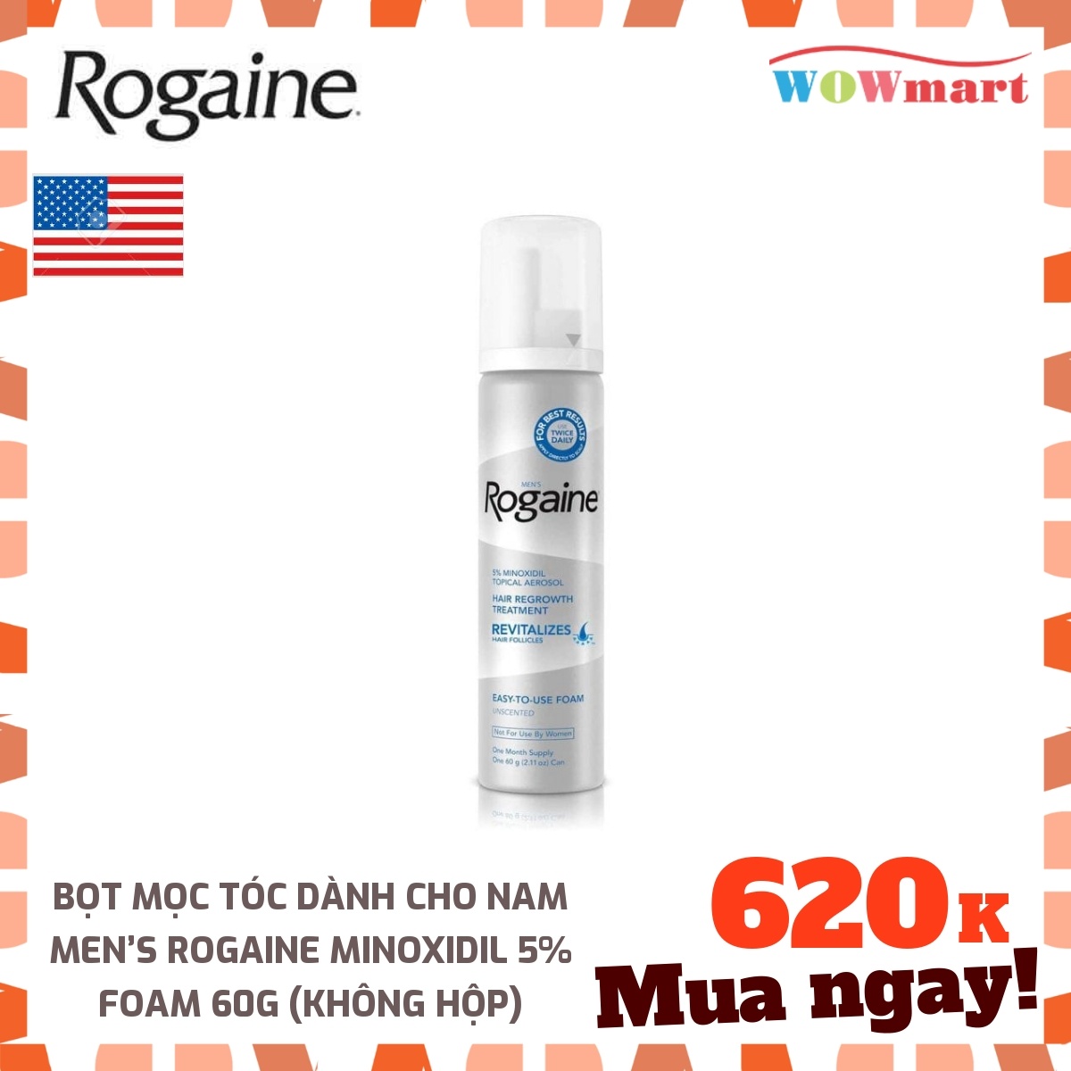 [Hcm]Bọt Mọc Tóc Dành Cho Nam Men’s Rogaine Minoxidil 5% Foam 60G (Không Hộp) - [Mỹ]