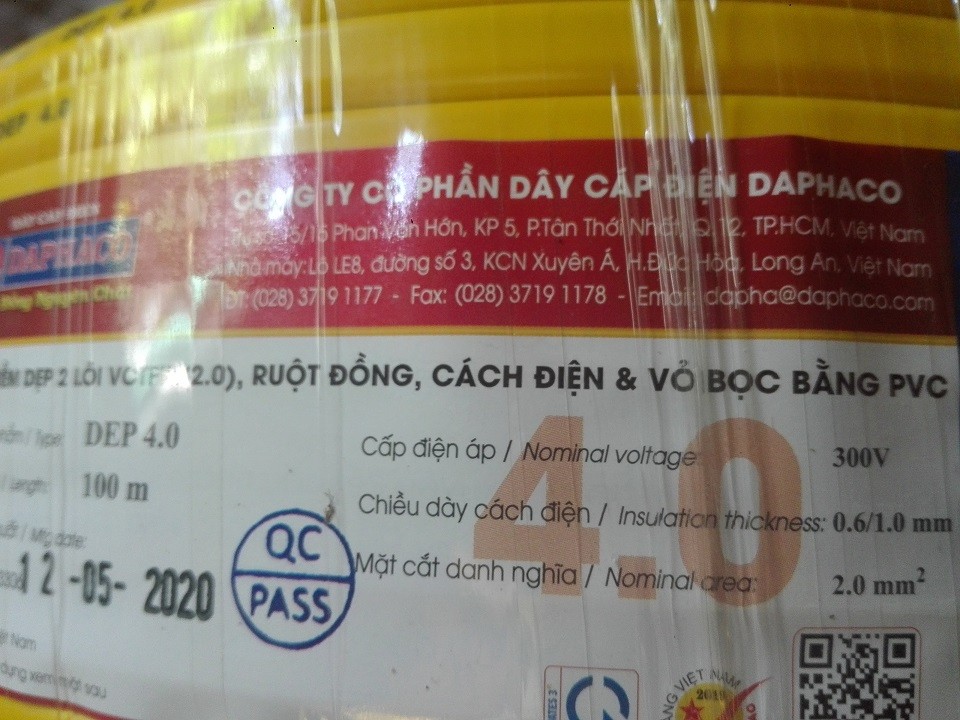 100M DÂY ĐIỆN DAPHACO ĐÔI DẸP 2 LỚP VỎ 4.0