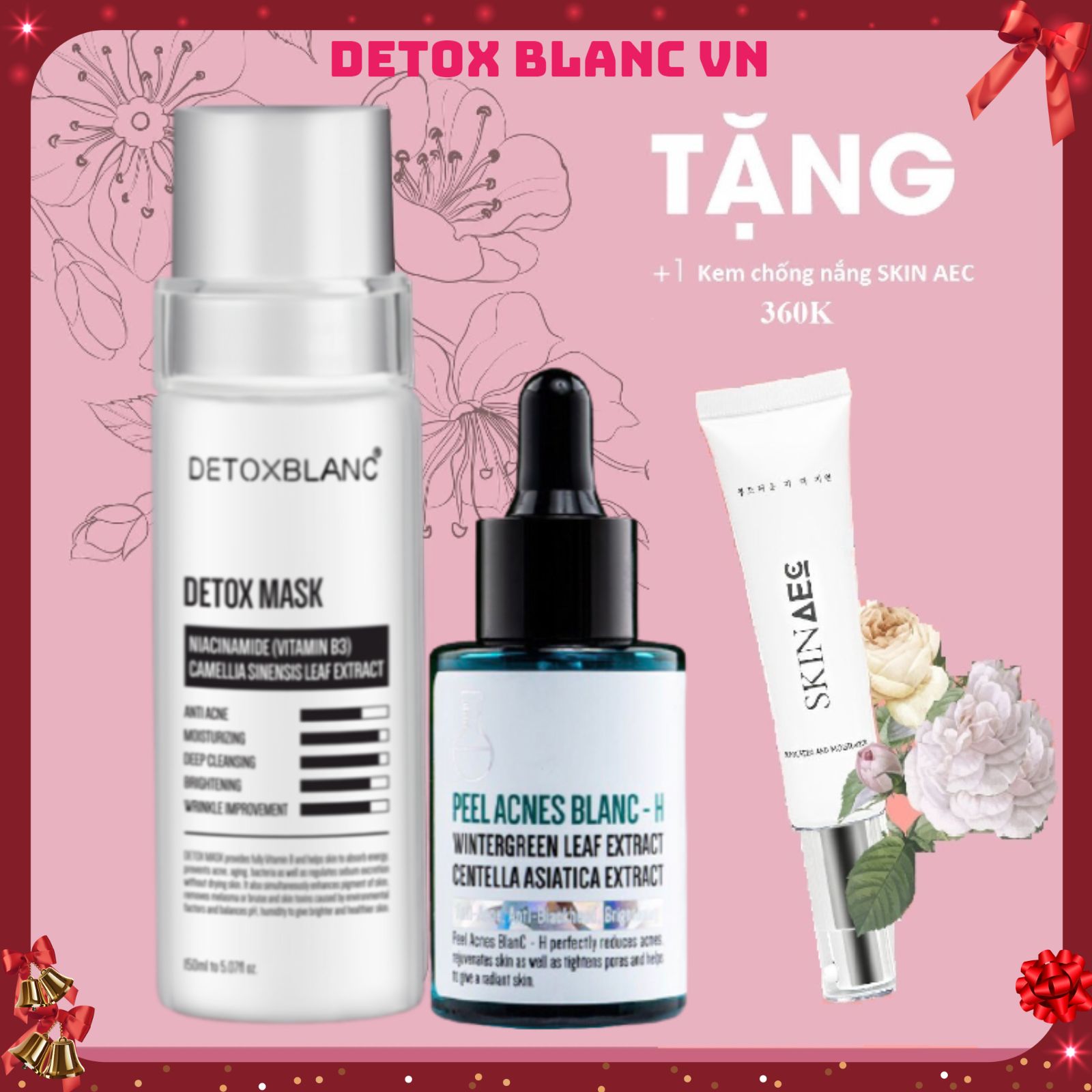 Combo Trị Mụn Thâm Dưỡng Trắng Da Tặng Kèm Kem Dưỡng Ẩm Chống Nắng Skin Aec