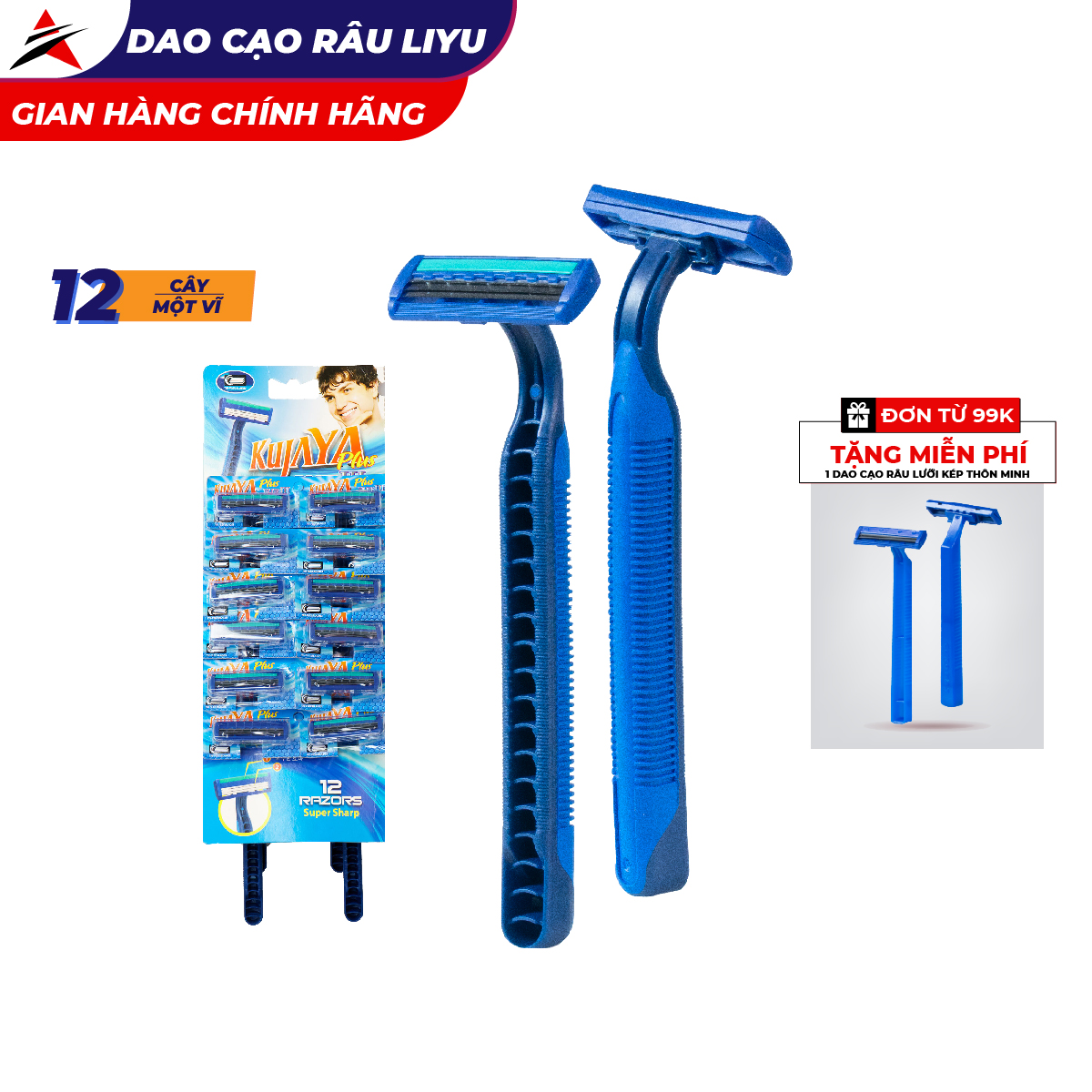 [Hcm]Dạo Cao Râu Liyu Kujaya Cán Nhựa Ba Lưỡi Cùng Dải Bôi Trơn Cạo Êm Hơn Vĩ 24 Cây