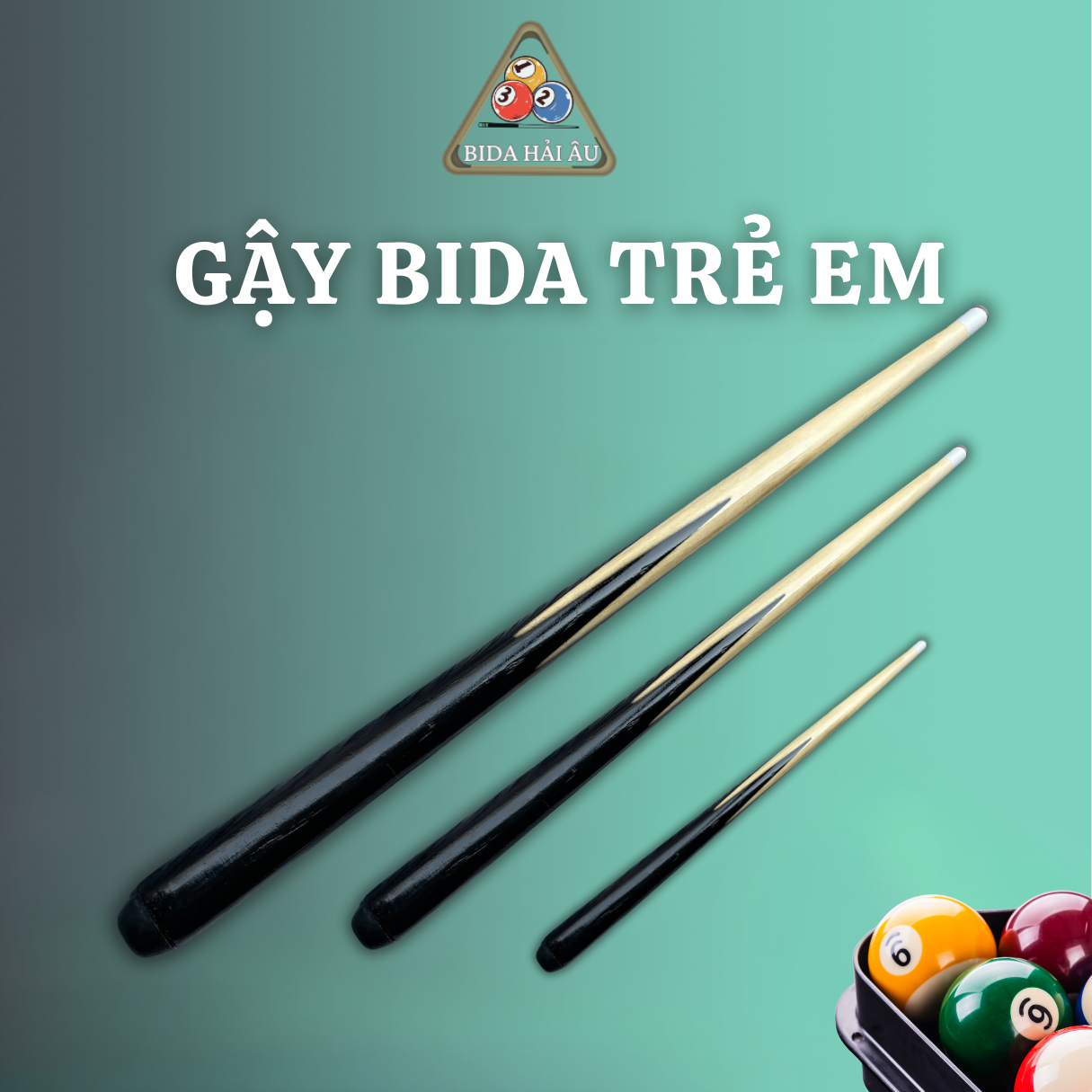 Gậy bida trẻ em - Gậy cho bàn bi-a mini - Gậy gỗ 1 khúc - 2 khúc - Bida Hải Âu