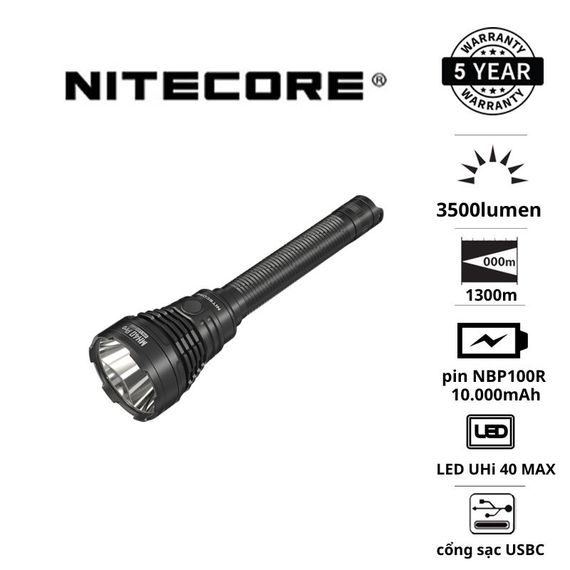Đèn pin chiếu xa NITECORE MH40 Pro độ sáng 3500 lumen chiếu xa 1300m pin 10000mAh công tắc remote kh