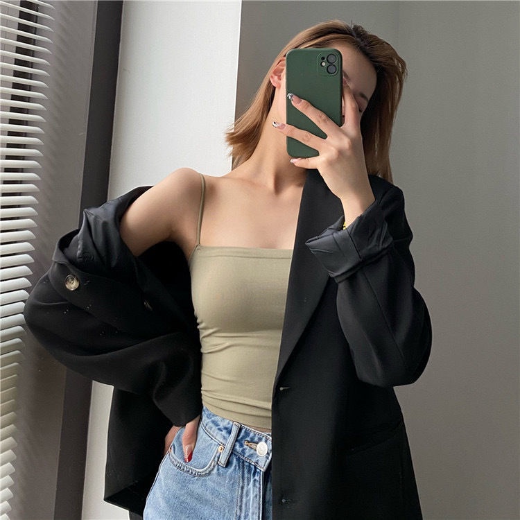 Áo hai dây có mút ngực ELINERLY siêu mềm mịn mặc lót hoặc mặc nhà tiện dụng