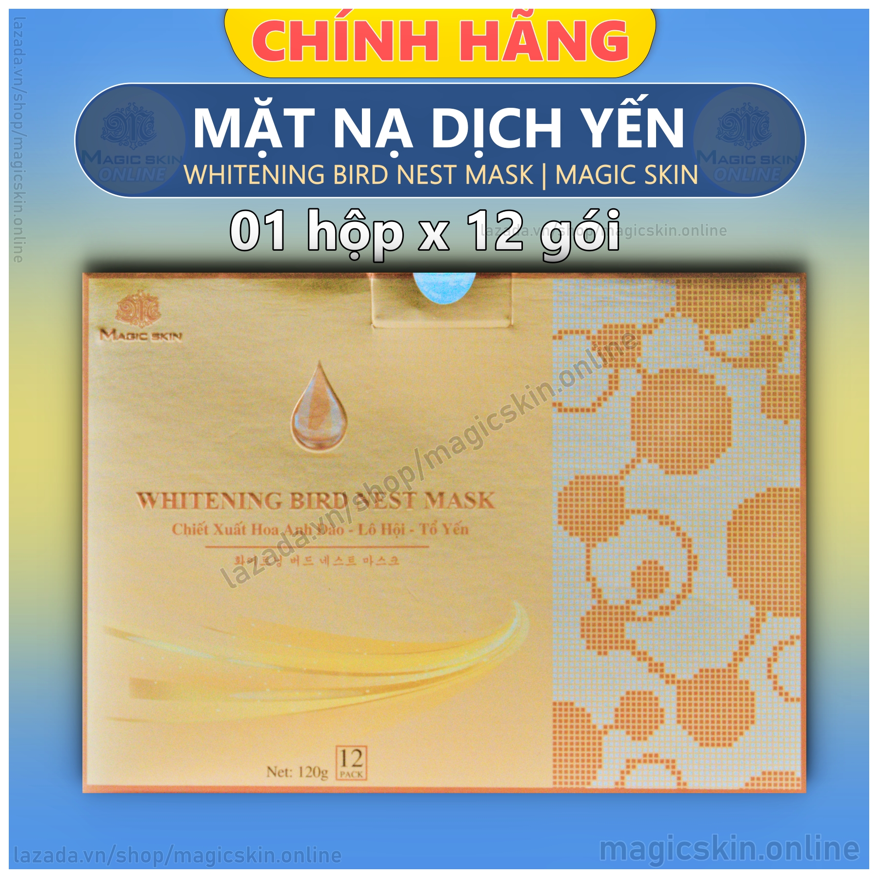 Mặt Nạ Ủ Trắng Dịch Yến Magic Skin 👍 Whitening Bird Nest Mask 👍 Chuẩn Spa ✔ Chính Hãng ⏺ Hộp 12 Gói