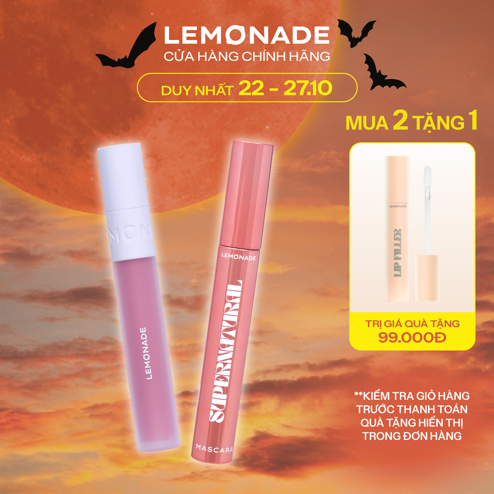 Combo Lemonade Son kem mịn lì thuần chay Lemonade Perfect Couple Lip & Chuốt mi Lemonade SuperNatura
