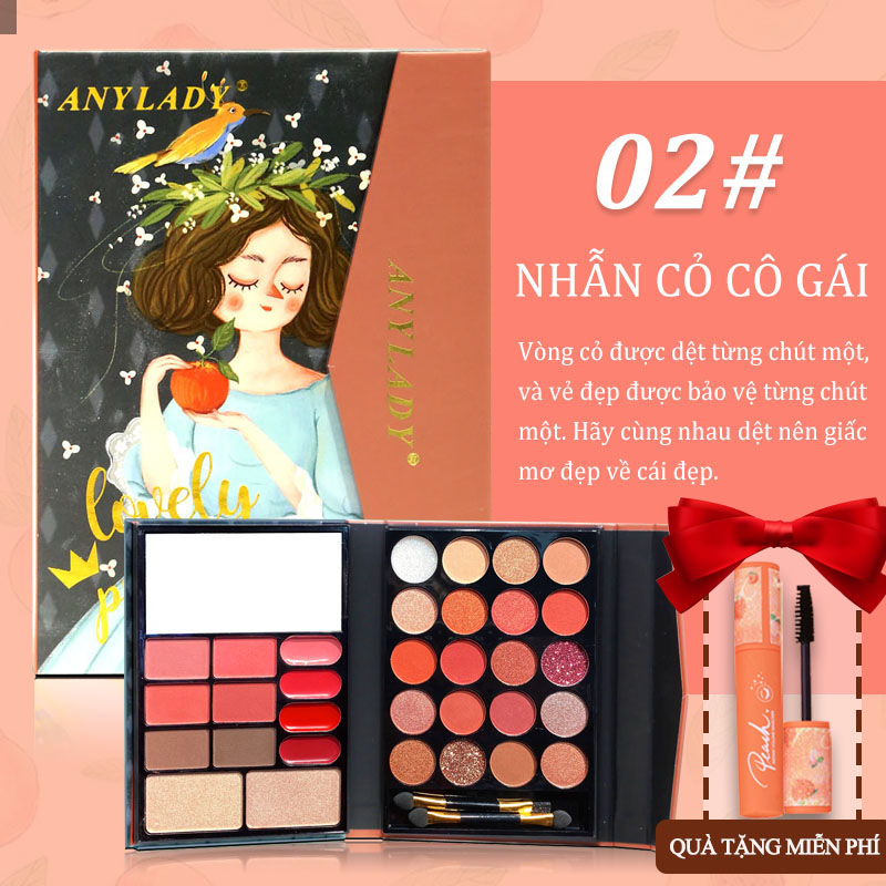 [HCM][kiss belle] Bảng phấn mắt đa chức năng 32 màu ANYLADY-Phấn mắt + phấn highlight + phấn bóng + son môi + má hồng + hai cọ trang điểm nhỏ-Không thấm nước chống mồ hôi lâu dài