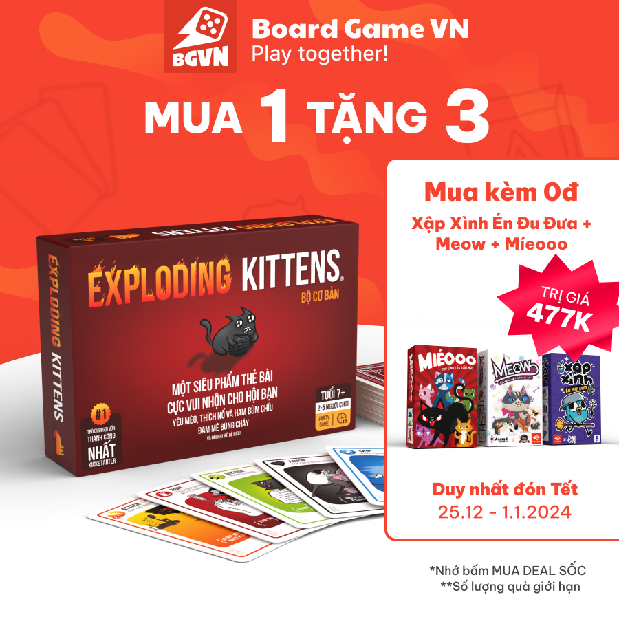 Board  Game VN - Mèo Nổ - Exploding Kitten Vietnam - Bộ cơ bản - Phiên bản Mèo nổ CHÍNH THỨC ĐỘC QUY