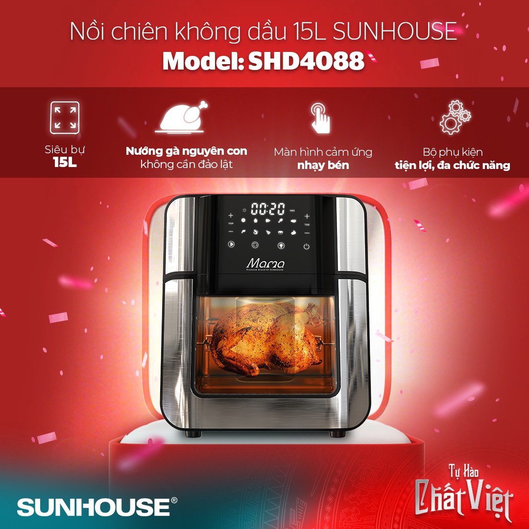 NỒI CHIÊN KHÔNG DẦU 15L SUNHOUSE SHD4088