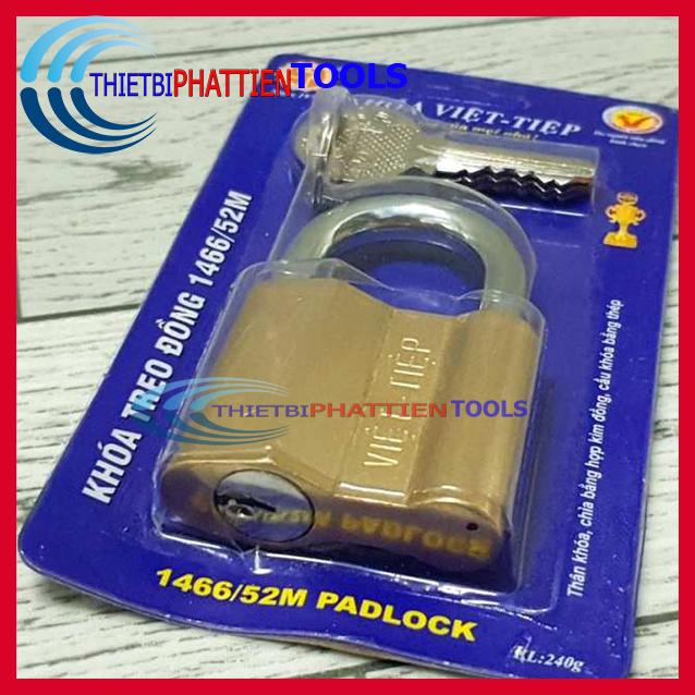 Ổ Khóa Cửa VIỆT TIỆP 5 Phân (50mm) Treo Đồng Thau 1466/52M Chính Hãng (Khóa Bấm Cần Chìa)