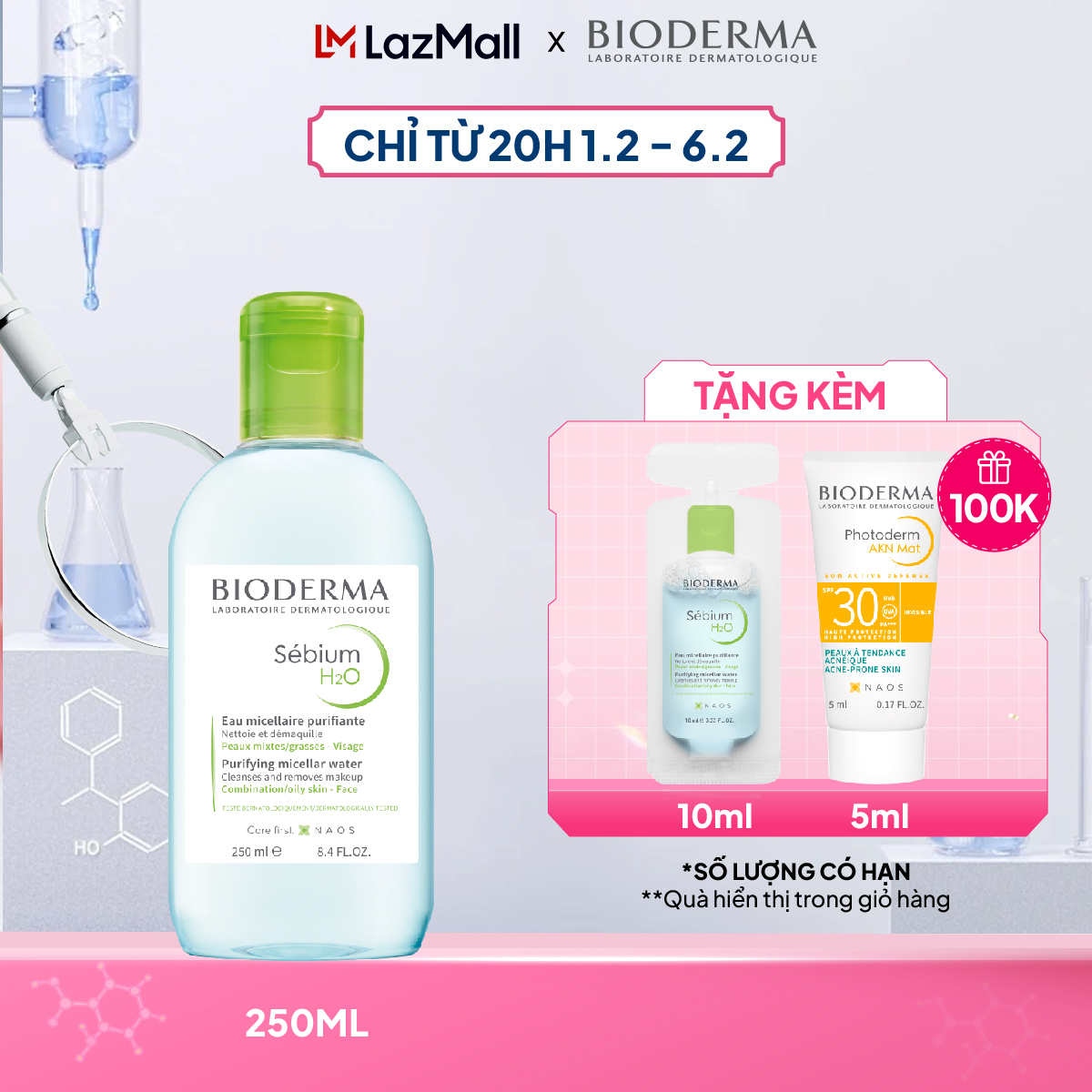 Dung dịch làm sạch và tẩy trang Micellar cho da hỗn hợp và da dầu Bioderma Sebium H2O - 250ml