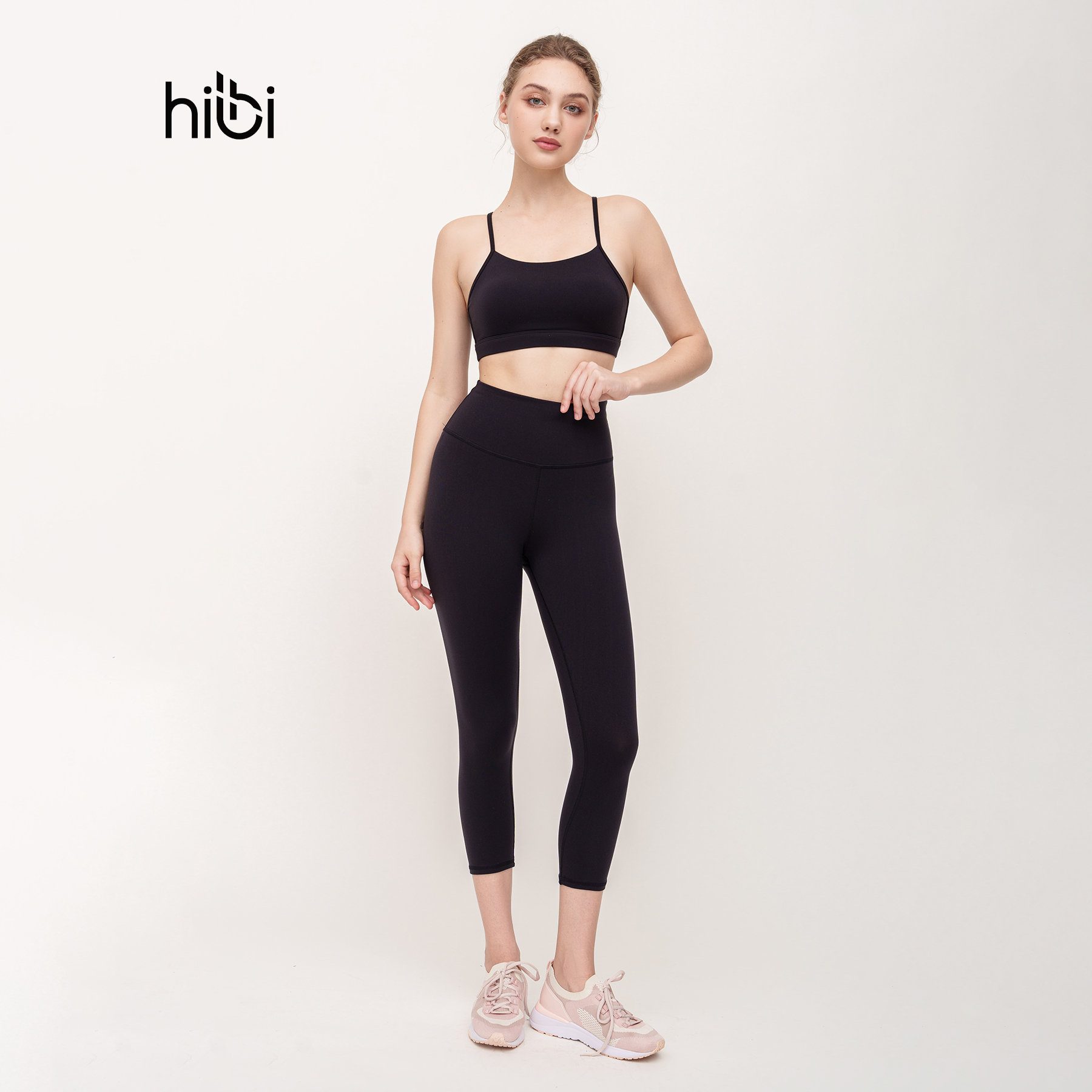 Set Đồ Tập Yoga Gym Hibi Sports H144 Áo Bra Viền 2 dây Quần Lửng Lưng cao Kèm Mút Ngực