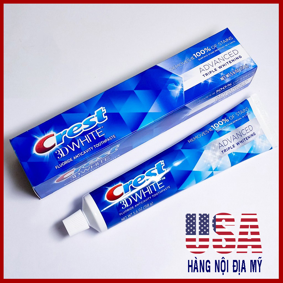 Kem đánh răng CREST 3D White Advanced Triple Whitening 158g làm trắng gấp 3 lần phiên bản cũ [HÀNG LOẠI 1 CAM KẾT KHÔNG GIẢ HÀNG NỘI ĐỊA MỸ]