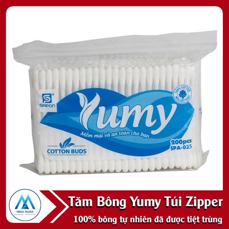 Tăm bông yumy gói tăm bông 200 que thân gỗ ngoáy ráy tai Yumy