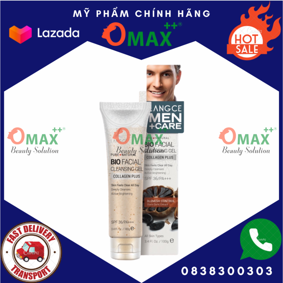 Gel Rửa Mặt Sinh Học Collagen+ Tỏi Đen 100Ml Langce Dành Cho Nam