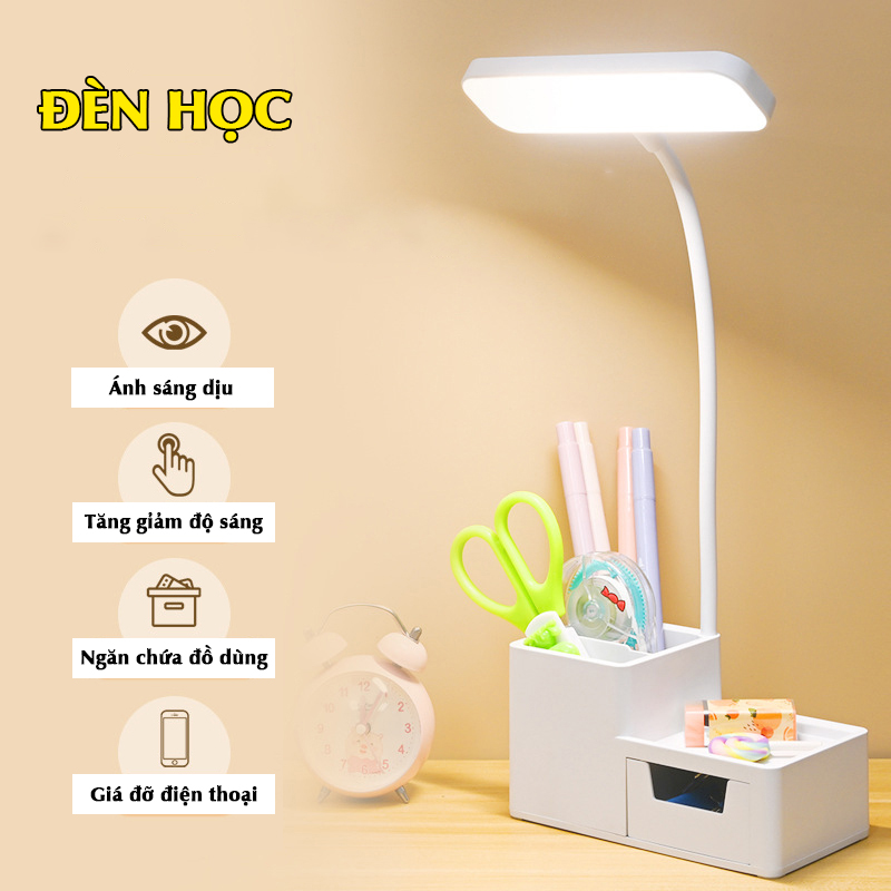Đèn học chống cận 3200mAh tích điện 3 màu màn hình LED thông minh ngăn bút đa năng đèn bàn làm việc