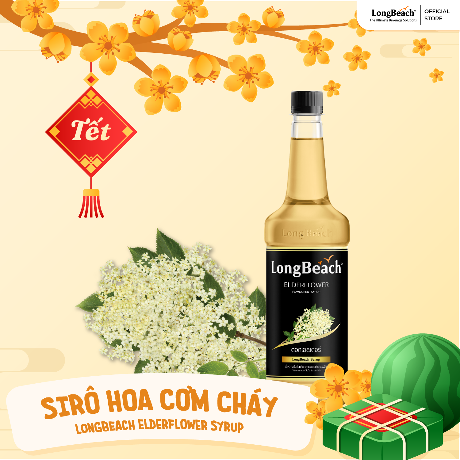 Siro Hoa Cơm Cháy - LongBeach Elderflower Flavoured Syrup 740ml