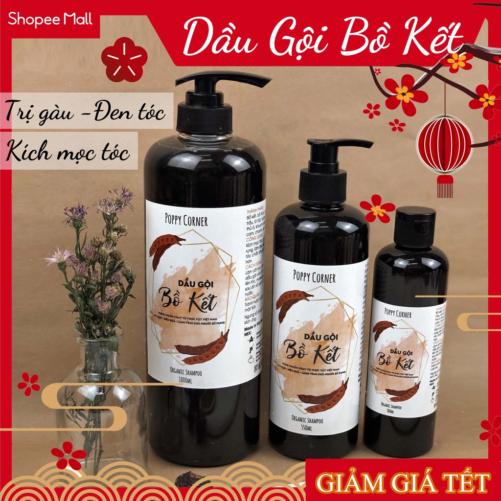 [Hcm][Giá Tốt] Dầu Gội Bồ Kết Giảm Gàu Giúp Kích Mọc Tóc Tóc Khỏe Giảm Chẻ Ngọn (300Ml/550Ml/1000Ml) - Poppy Corner