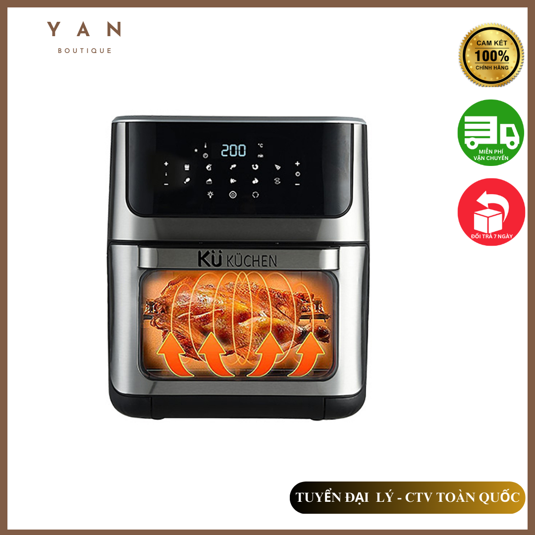 Nồi chiên không dầu Kuchen KU6218 - 15L, Đen, Công nghệ đối lưu không khí 360°