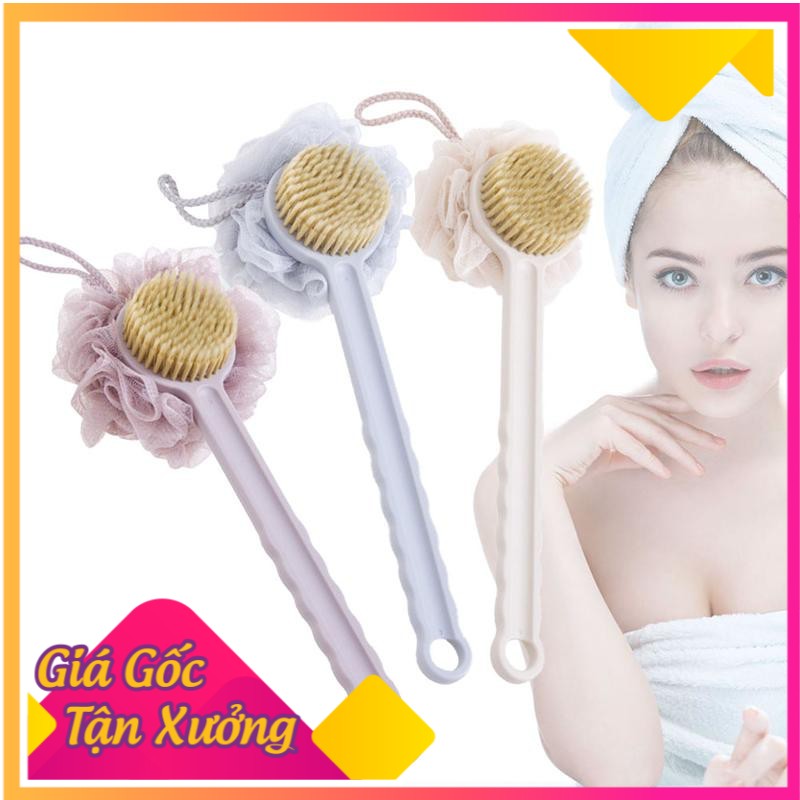 [Hàng Loại Tốt] Cây Bàn Chải Cọ Lưng Đa Năng 2 Đầu Kỳ Chà Massage Mặt Cán Dài Kèm Bông Tắm Lông Mềm Hàng Chuẩn Fullbox Xuất Nhật Cao Cấp