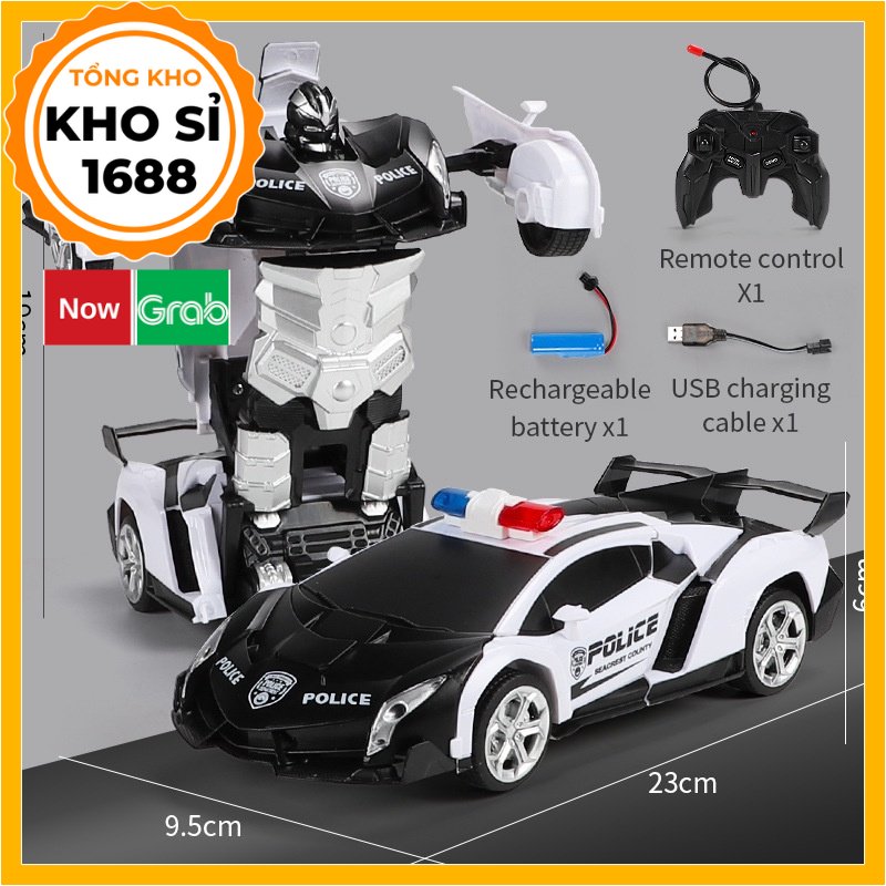 Ô tô điều khiển từ xa Robot biến hình Mykingdom đồ chơi rô bốt xe cảnh sát - có đèn địa hình E1005
