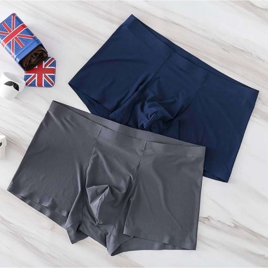 [Hoàn Tiền 15%] Hộp 4 quần lót băng lụa quần sịp đùi nam boxer su đúc mềm mịn không đường may co giã
