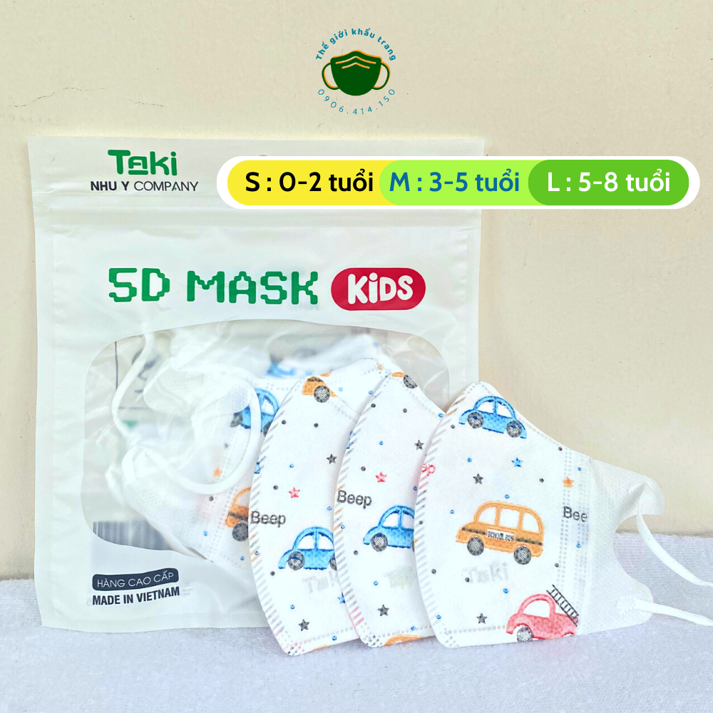 Khẩu trang 5D (gồm 100 cái) cho bé từ 0- 3tuổi và 4-10 tuổi hoạ tiết bắt mắt