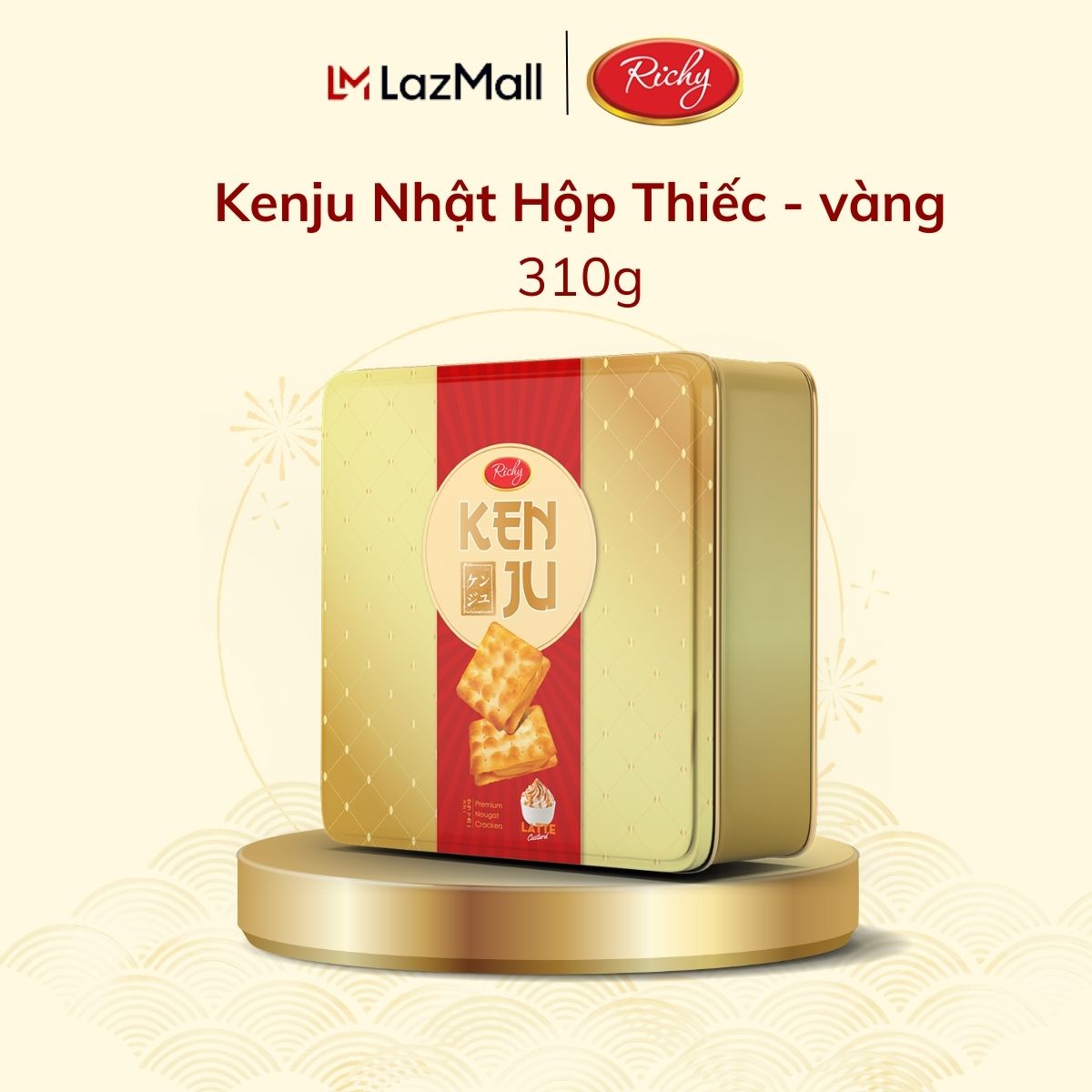 Hộp Bánh Kenju Nhật Kem Dẻo Latte Hộp Thiếc 310g (Gold) - Bánh Kẹo Richy