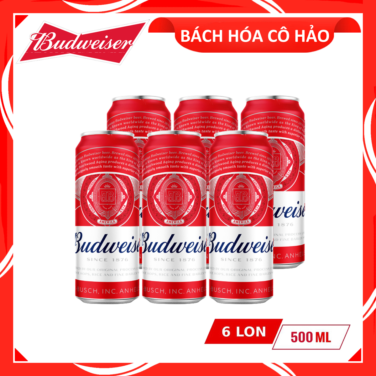 LỐC 6 LON BIA BUDWEISER 500ML