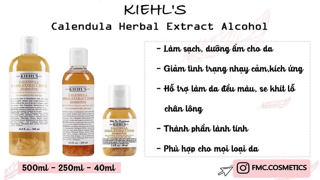 Toner Kiehls Hoa Cúc Cho Da Nhạy Cảm Calendula Herbal Extract Alcohol - Free Toner 3 Size