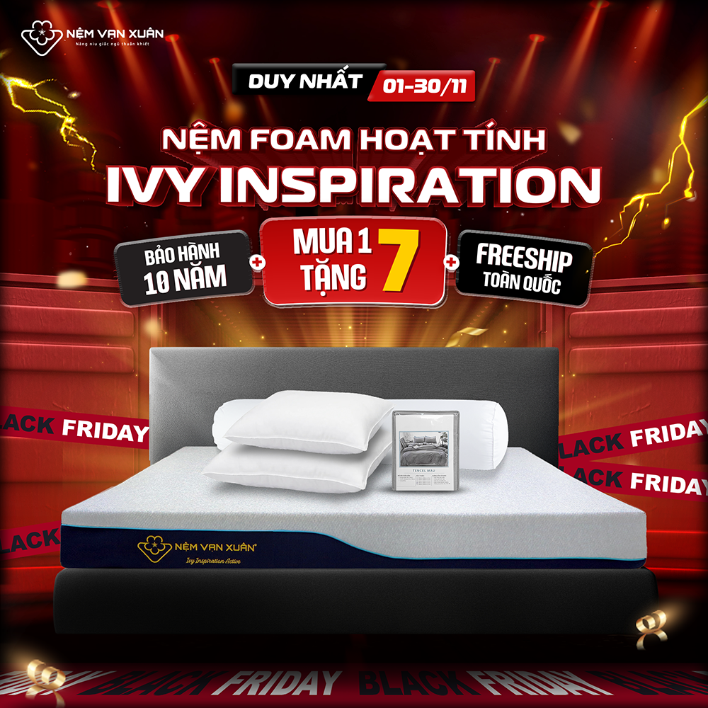 [MUA 1 TẶNG 7] Nệm Foam Hoạt Tính Cao Cấp Vạn Xuân Ivy Inspiration Active Thoáng Mát Kháng Khuẩn Tốt